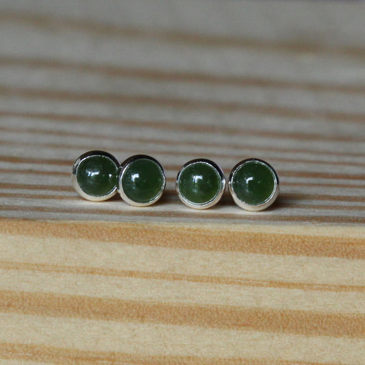 #3019 Nephrite Jade Stud Earrings with Smooth Setting