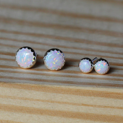 Gemstone Stud Earrings with Serrated Setting