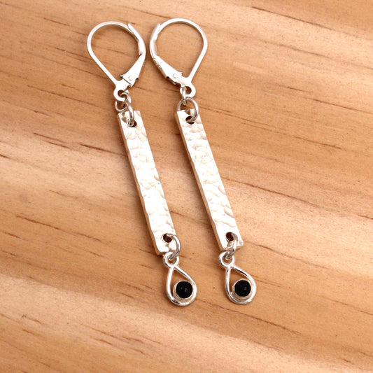 #3056 Onyx and Sterling Silver Dangle Earrings