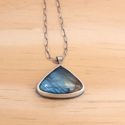 Labradorite Pendant with Mountain Scene on Back