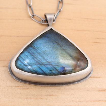 Labradorite Pendant with Mountain Scene on Back