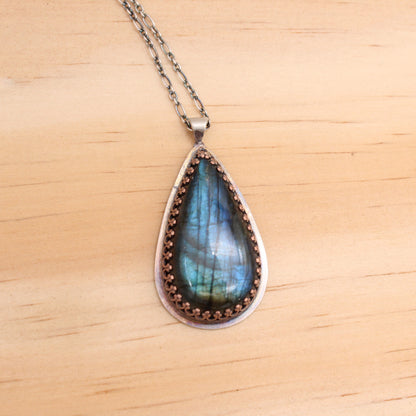 Labradorite in Gallery Copper Pendant