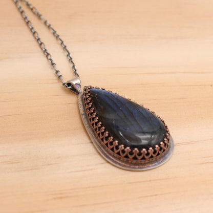 Labradorite in Gallery Copper Pendant