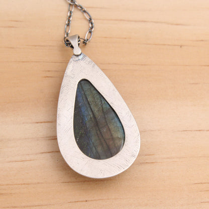 Labradorite in Gallery Copper Pendant