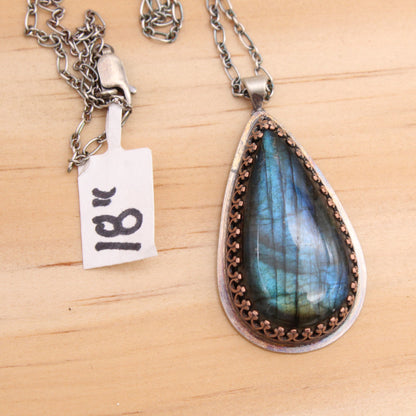 Labradorite in Gallery Copper Pendant