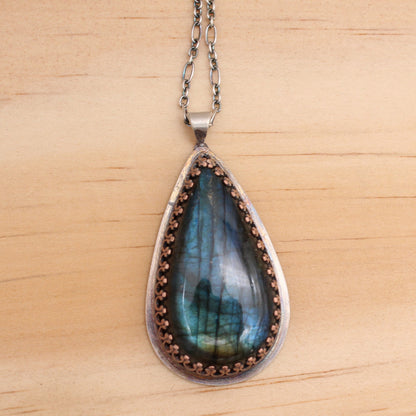 Labradorite in Gallery Copper Pendant