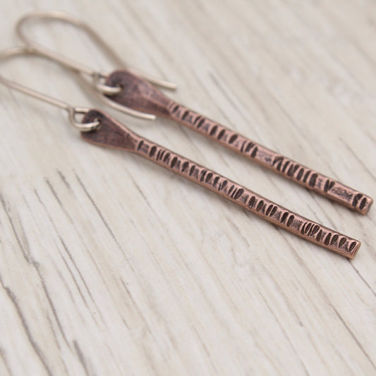 #3108 Textured Reclaimed Copper Stick Earrings