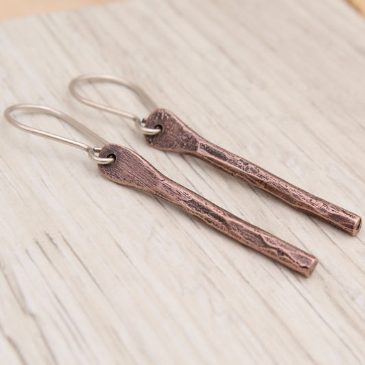 #3110 Textured Reclaimed Copper Stick Earrings