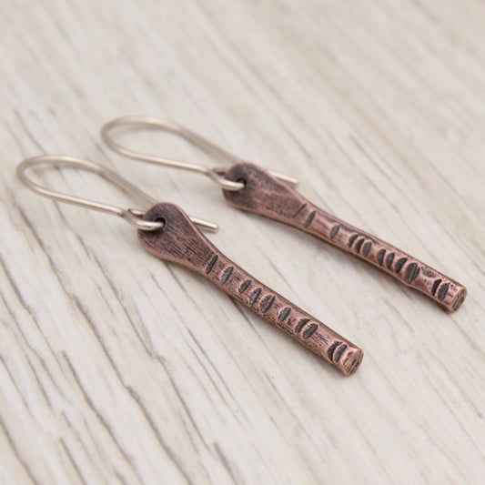 #3112 Textured Reclaimed Copper Stick Earrings