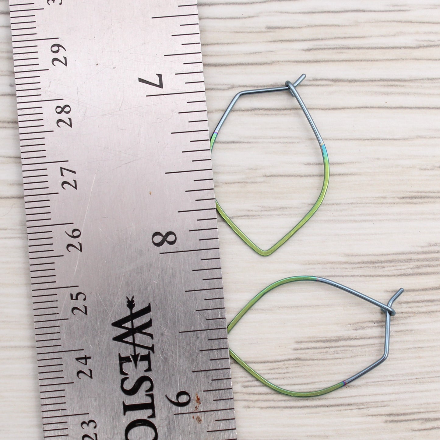 #3128 Silver and Green Niobium Lotus Leaf Hoops