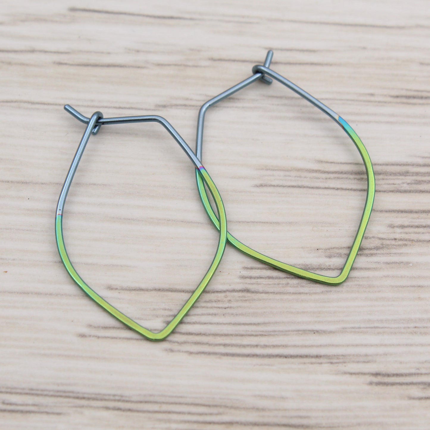 #3128 Silver and Green Niobium Lotus Leaf Hoops