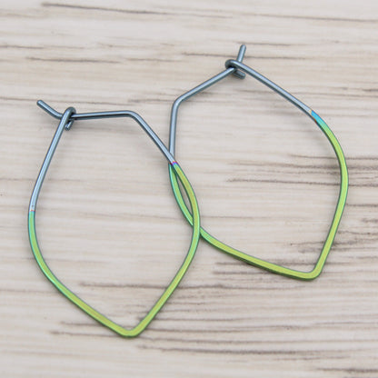 #3128 Silver and Green Niobium Lotus Leaf Hoops