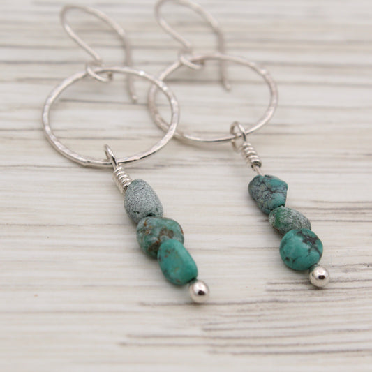 #3124 Hubei Turquoise Beads on Sterling Silver Dangle Earrings