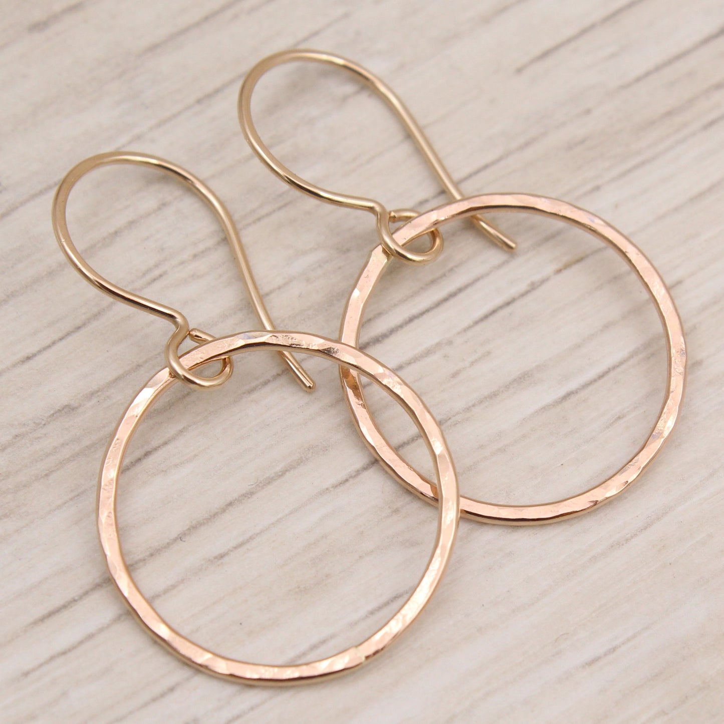 #3118 Ball Peen Hammered Gold Filled Minimalist Dangle Earrings