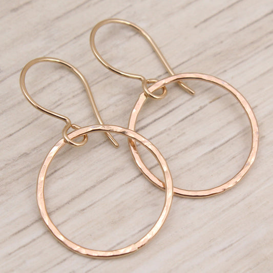 #3118 Ball Peen Hammered Gold Filled Minimalist Dangle Earrings