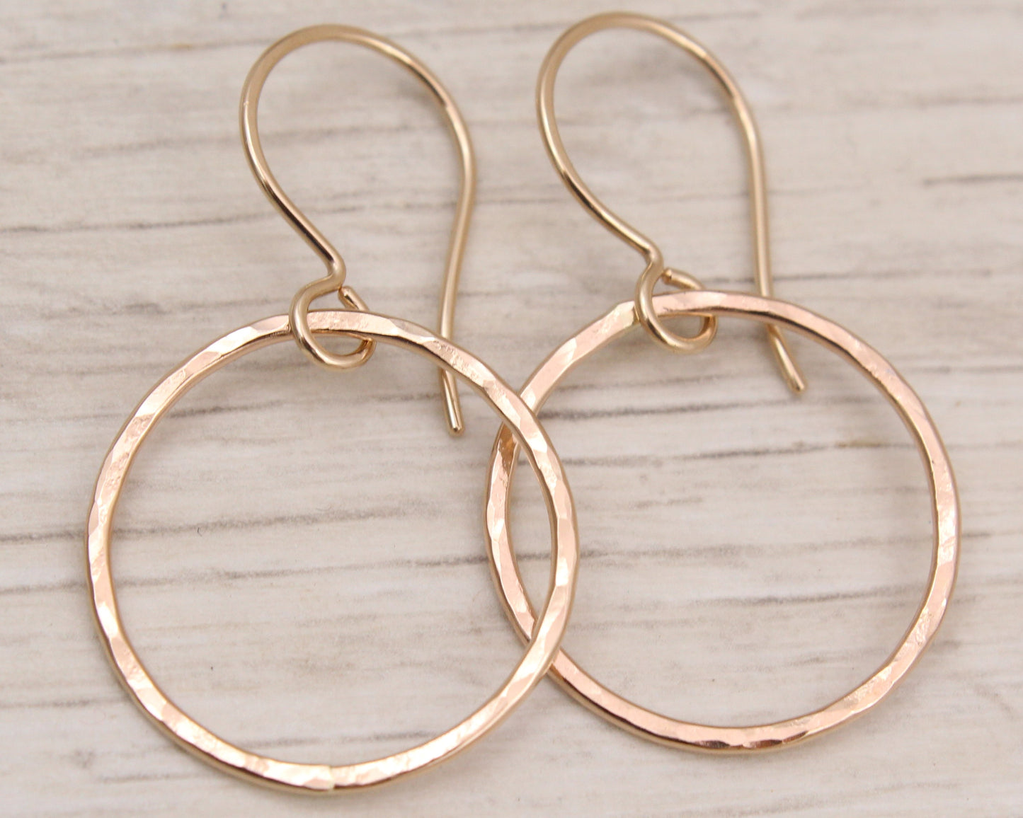 #3118 Ball Peen Hammered Gold Filled Minimalist Dangle Earrings