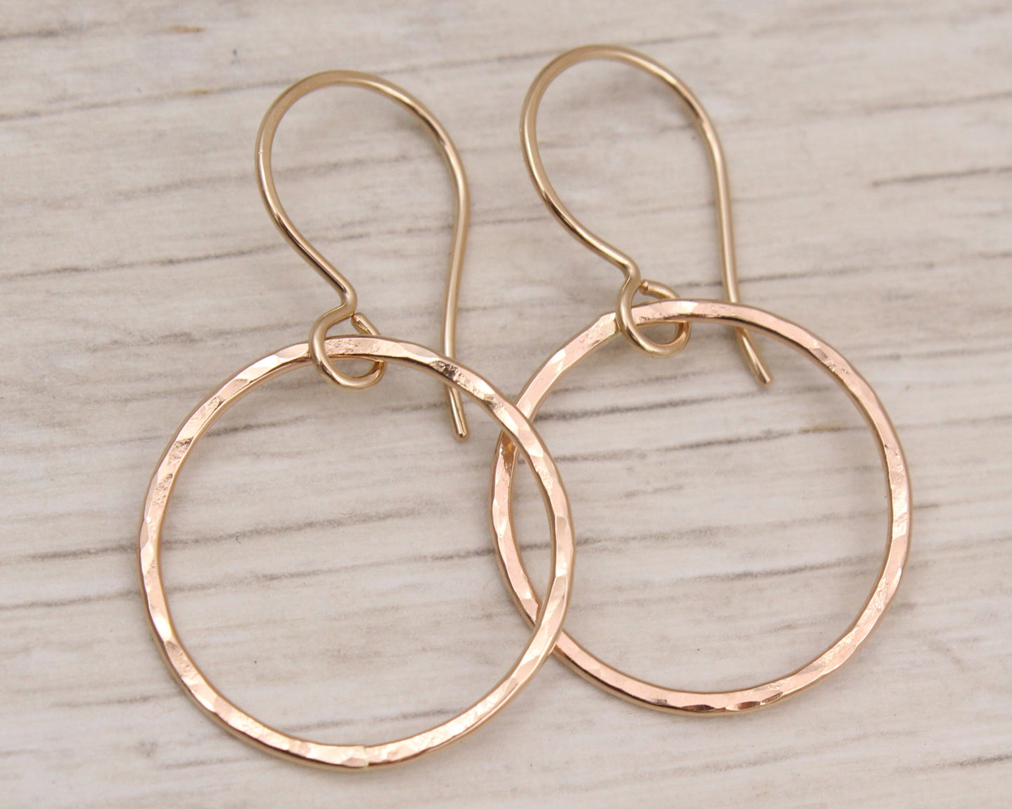 #3118 Ball Peen Hammered Gold Filled Minimalist Dangle Earrings