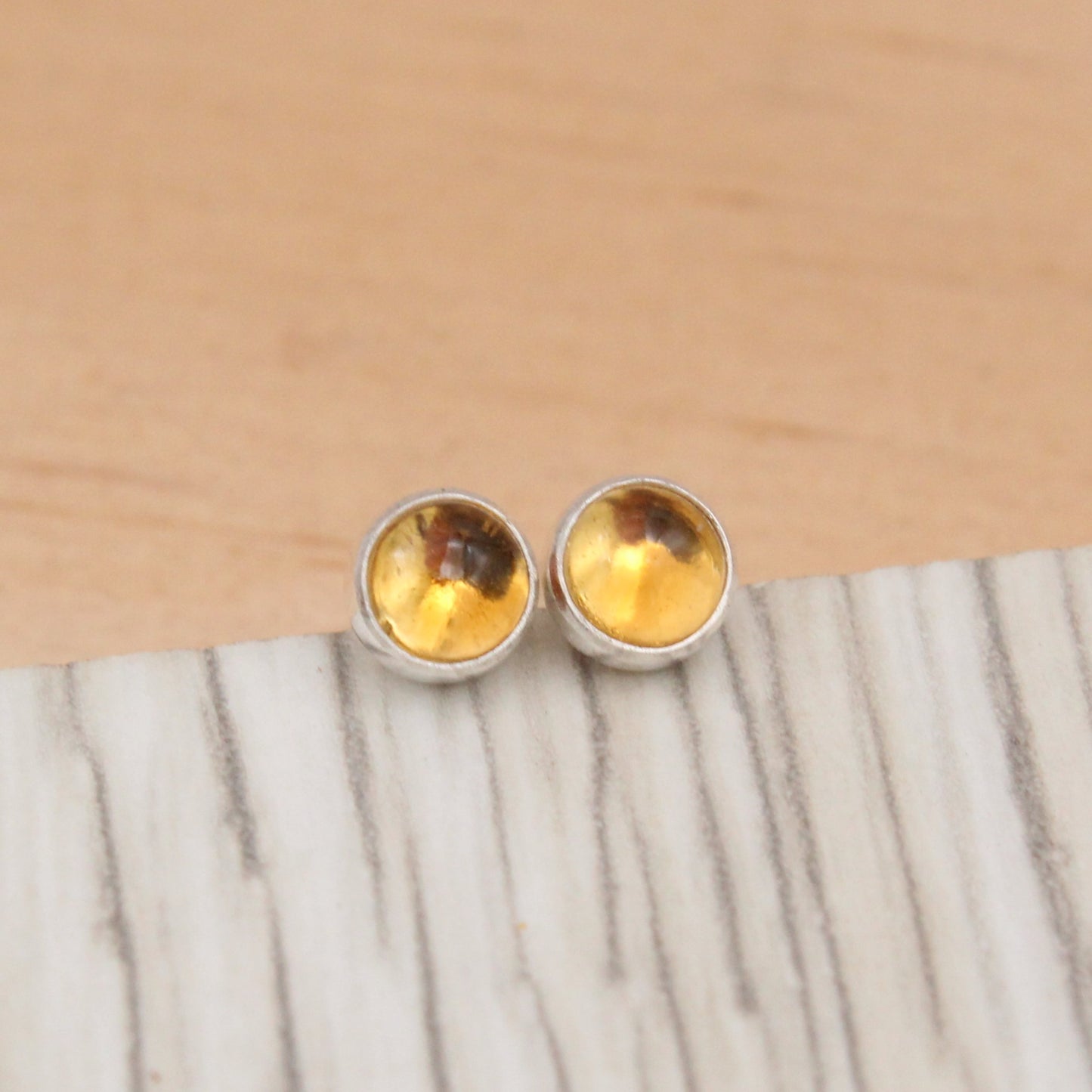#3025 Citrine Stud Earrings with Smooth Setting