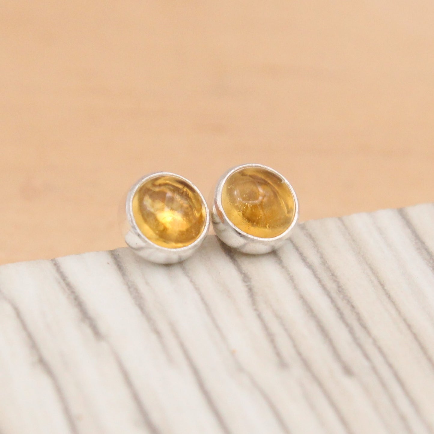 #3025 Citrine Stud Earrings with Smooth Setting