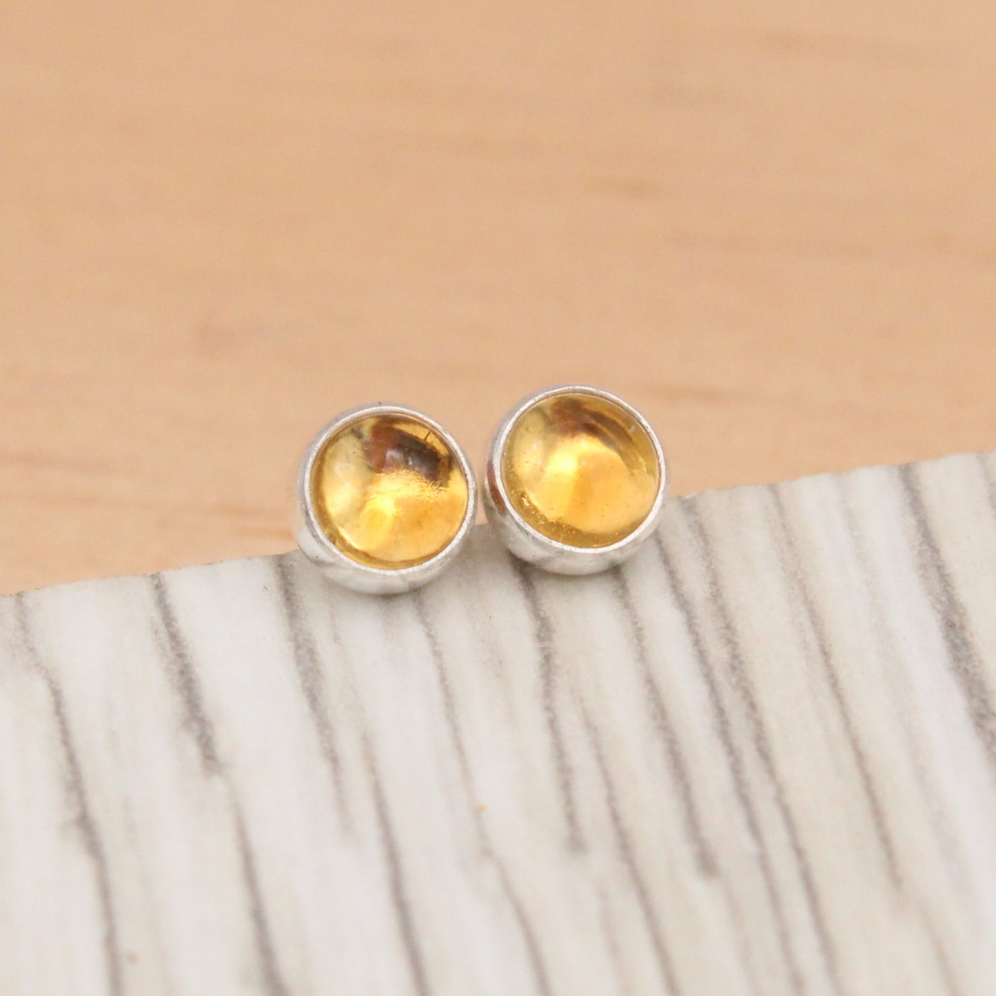 #3025 Citrine Stud Earrings with Smooth Setting
