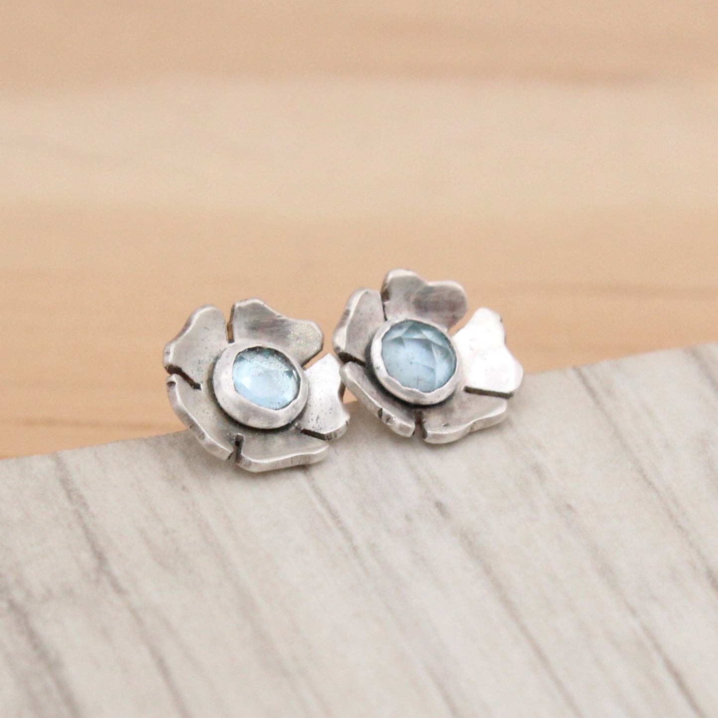 Swiss Blue Topaz Flower Studs