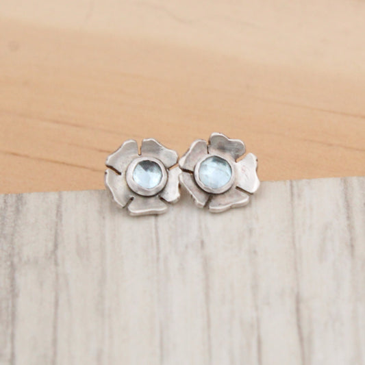 Swiss Blue Topaz Flower Studs