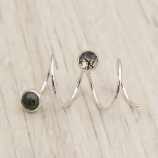 #3138 Moss Agate Double Piercing Hoops