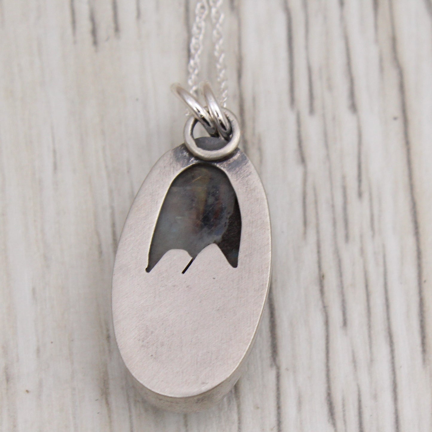 Rainbow Moonstone with Black Tourmaline Inclusions Silver Mountain Necklace