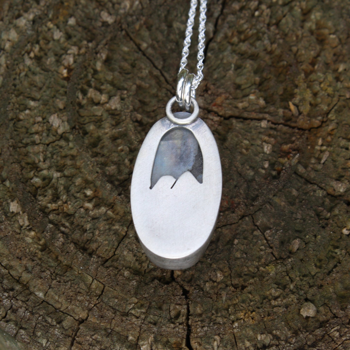 Rainbow Moonstone with Black Tourmaline Inclusions Silver Mountain Necklace
