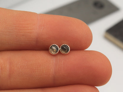 #3074 Black Moonstone Stud Earrings with Serrated Setting