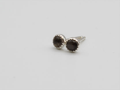 #3074 Black Moonstone Stud Earrings with Serrated Setting