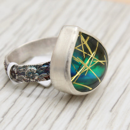 Size 9 1/4 #3174 Aurora Opal and Golden Rutilated Quartz Doublet