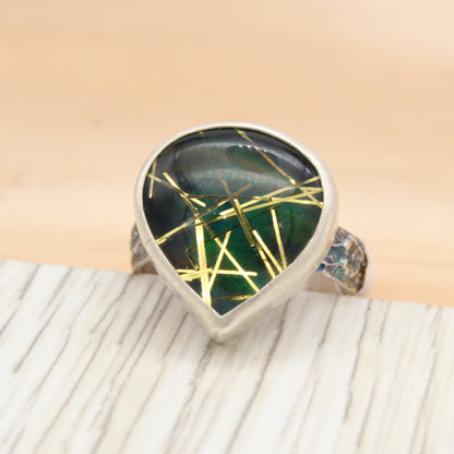 Size 9 1/4 #3174 Aurora Opal and Golden Rutilated Quartz Doublet