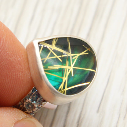 Size 9 1/4 #3174 Aurora Opal and Golden Rutilated Quartz Doublet