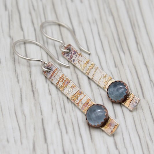 Aquamarine and Textured Silver Dangle Earrings