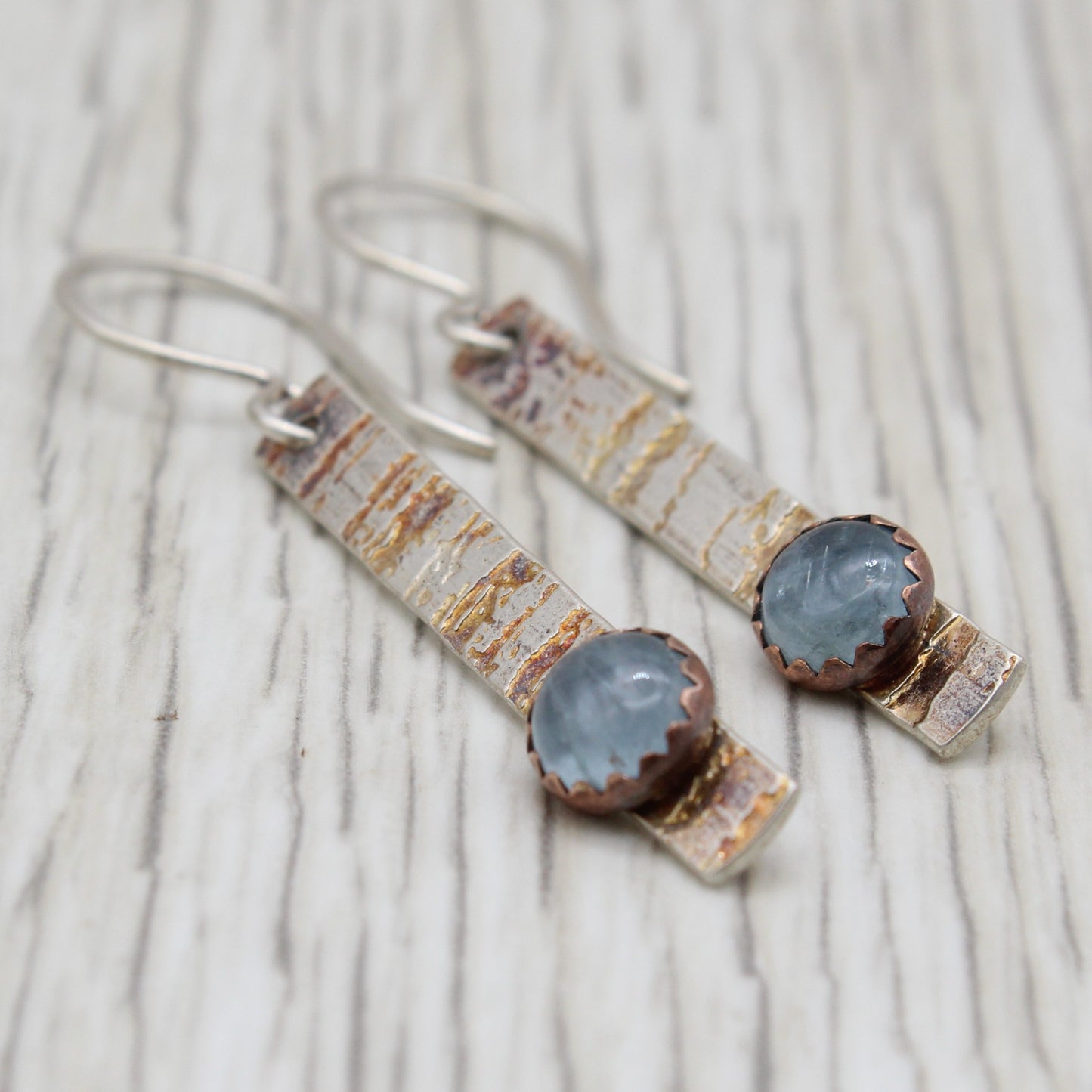 Aquamarine and Textured Silver Dangle Earrings