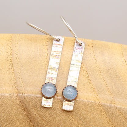 Aquamarine and Textured Silver Dangle Earrings