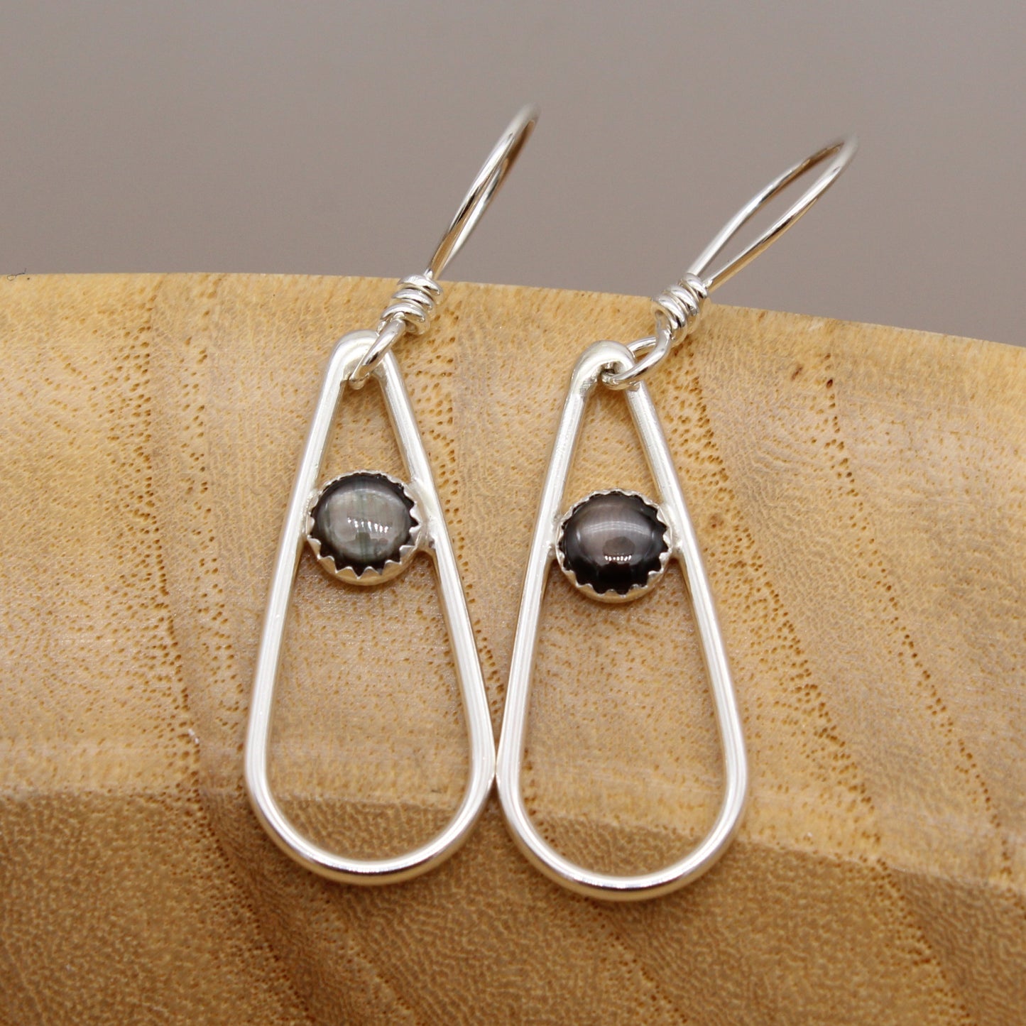 Black Star Sapphire and Sterling Silver Earrings