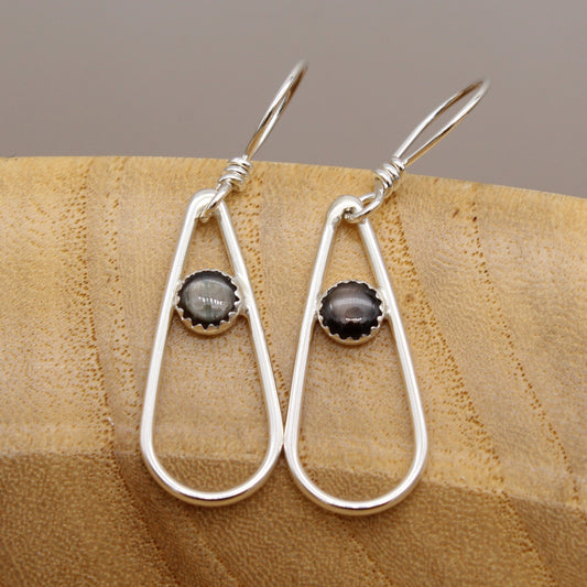 Black Star Sapphire and Sterling Silver Earrings