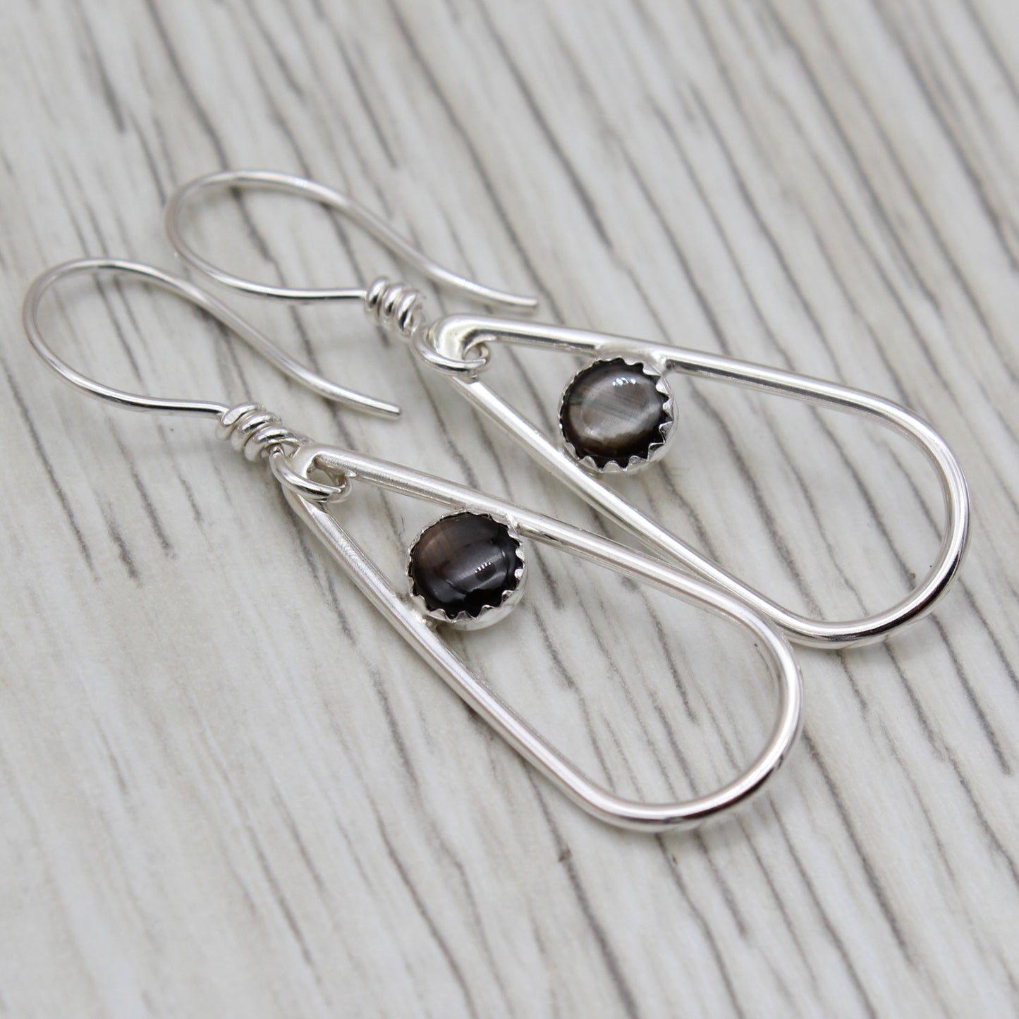 Black Star Sapphire and Sterling Silver Earrings