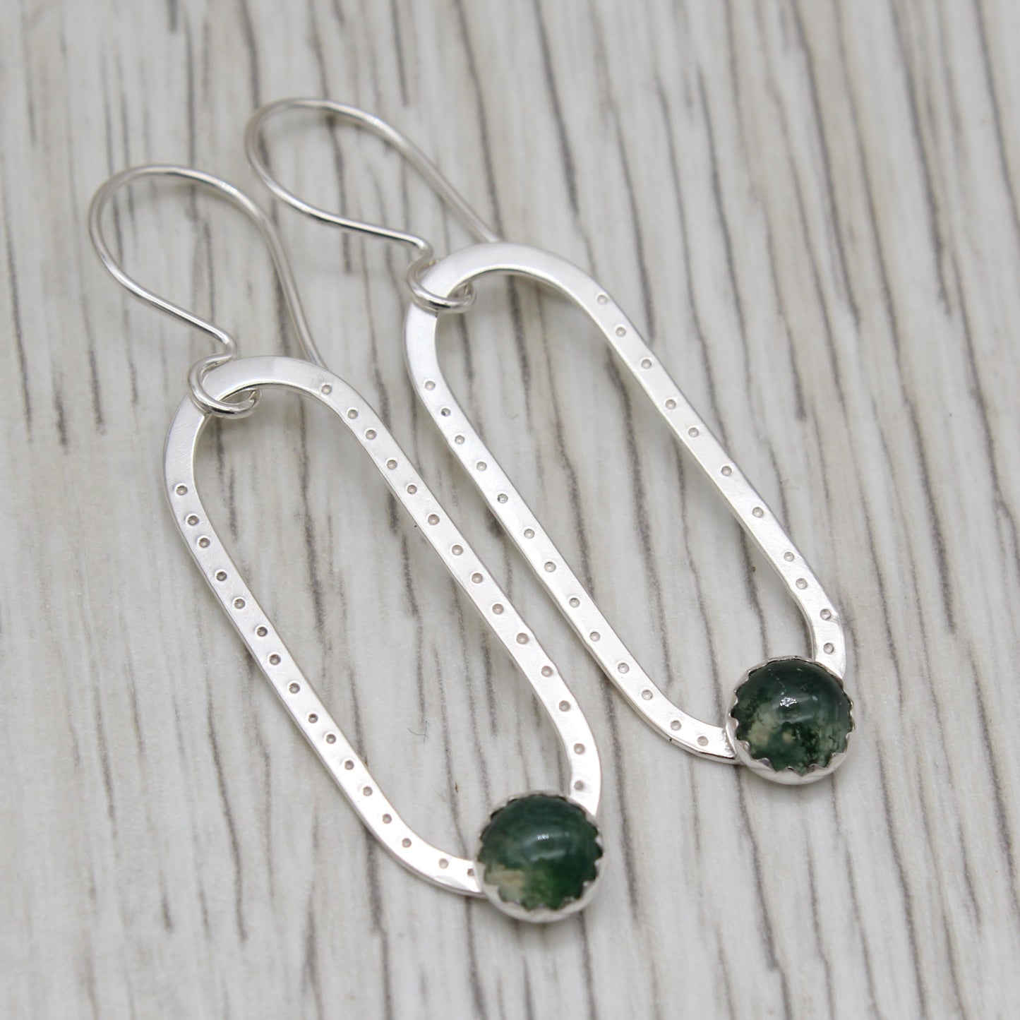 Moss Agate and Sterling Silver Dangle Earrings