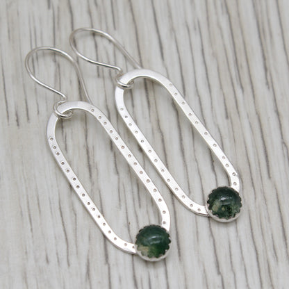 Moss Agate and Sterling Silver Dangle Earrings