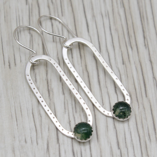 Moss Agate and Sterling Silver Dangle Earrings