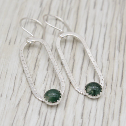 Moss Agate and Sterling Silver Dangle Earrings