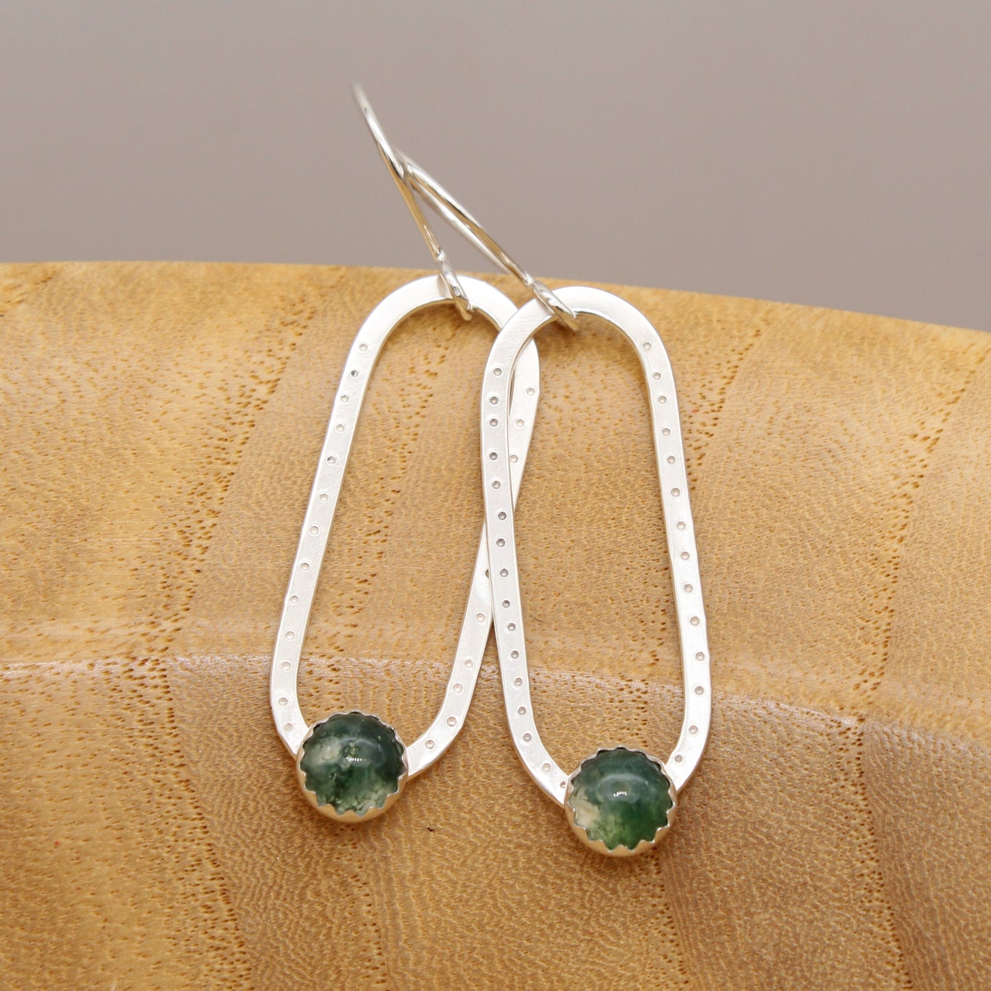 Moss Agate and Sterling Silver Dangle Earrings