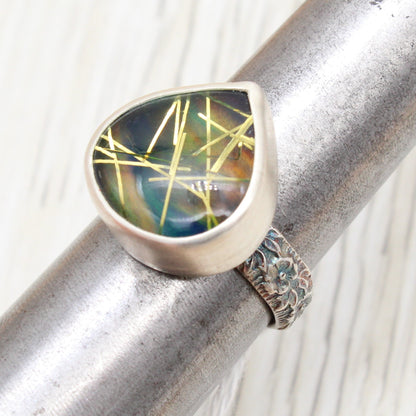 Size 9 1/4 #3174 Aurora Opal and Golden Rutilated Quartz Doublet