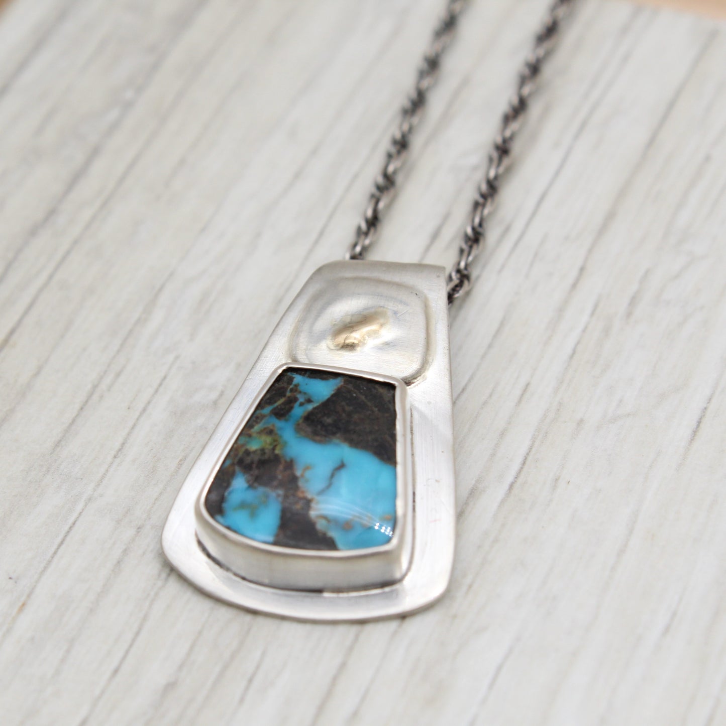 Turquoise, Silver, and Gold Necklace