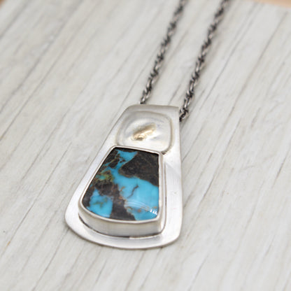 Turquoise, Silver, and Gold Necklace
