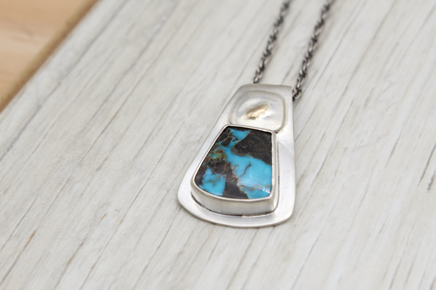 Turquoise, Silver, and Gold Necklace