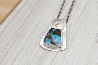 Turquoise, Silver, and Gold Necklace